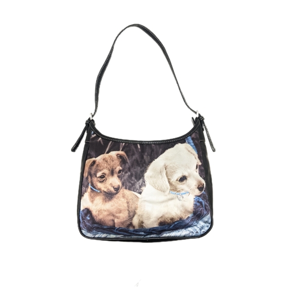 Vintage Handbags - Y2K Black Vinyl Chihuahua Puppies/Rhinestones Preppy/Y2K Shoulder Bag